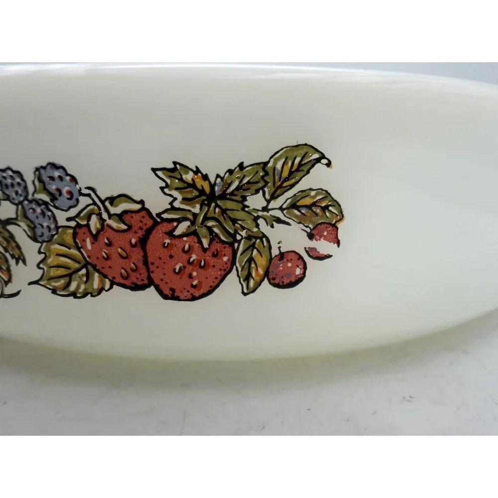 Vintage Fire-King Fruit Harvest Milk Glass Round Baking Dish #429 9